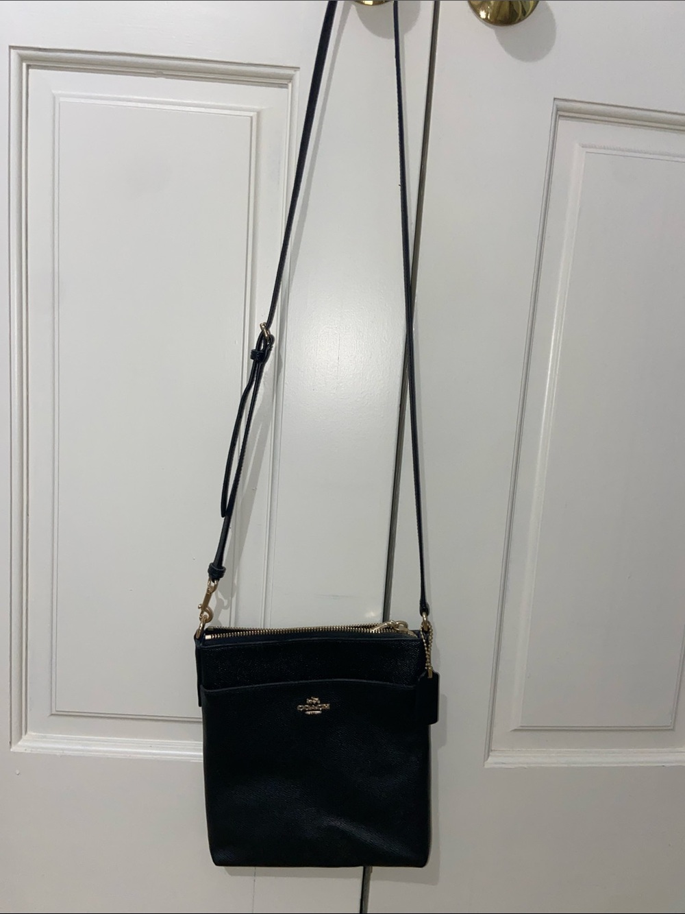 Coach Black Leather Crossbody with Gold Hardware